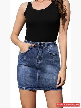 High Waist Stretchy Denim Mini Skirt Bodycon Style with Pockets